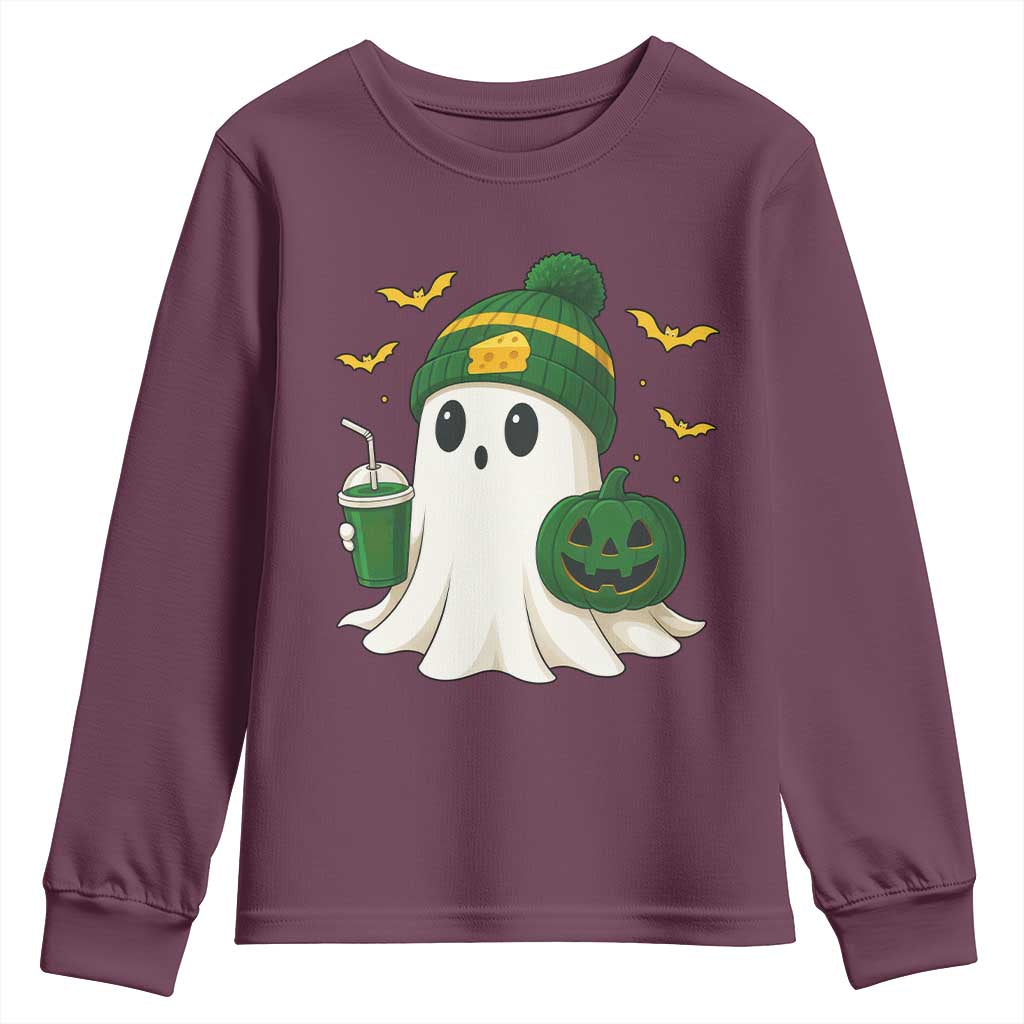 Halloween Packers Ghost Youth Sweatshirt Pumpkin Ghost Costume Cheesehead TS10 Maroon Print Your Wear