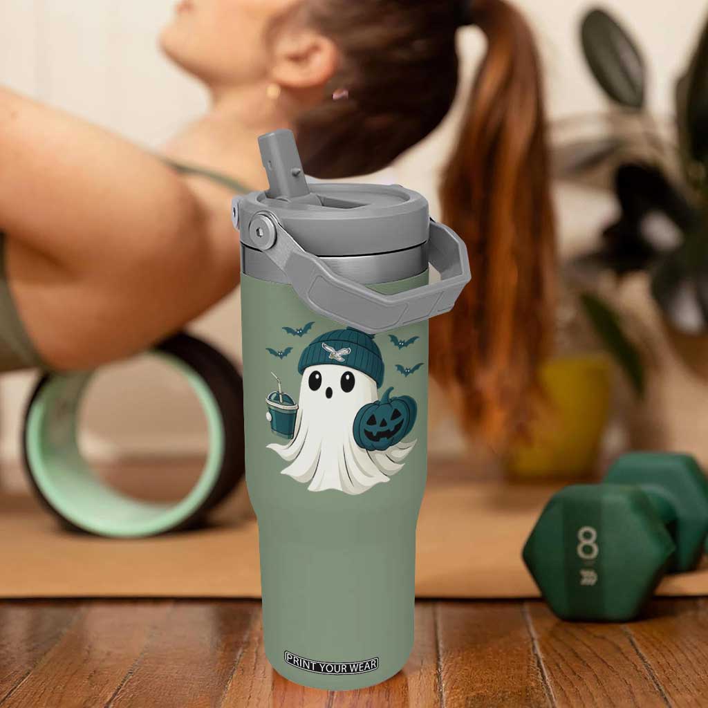 Philadelphia Ghost Halloween Flip Straw Tumbler Retro Halloween Costume Philadelphia Fan TS10 One Size: 30 oz Moss Green Print Your Wear