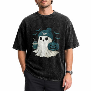 PFE Ghost Halloween Washed Cotton T-Shirt Retro Halloween Costume Philly Lover