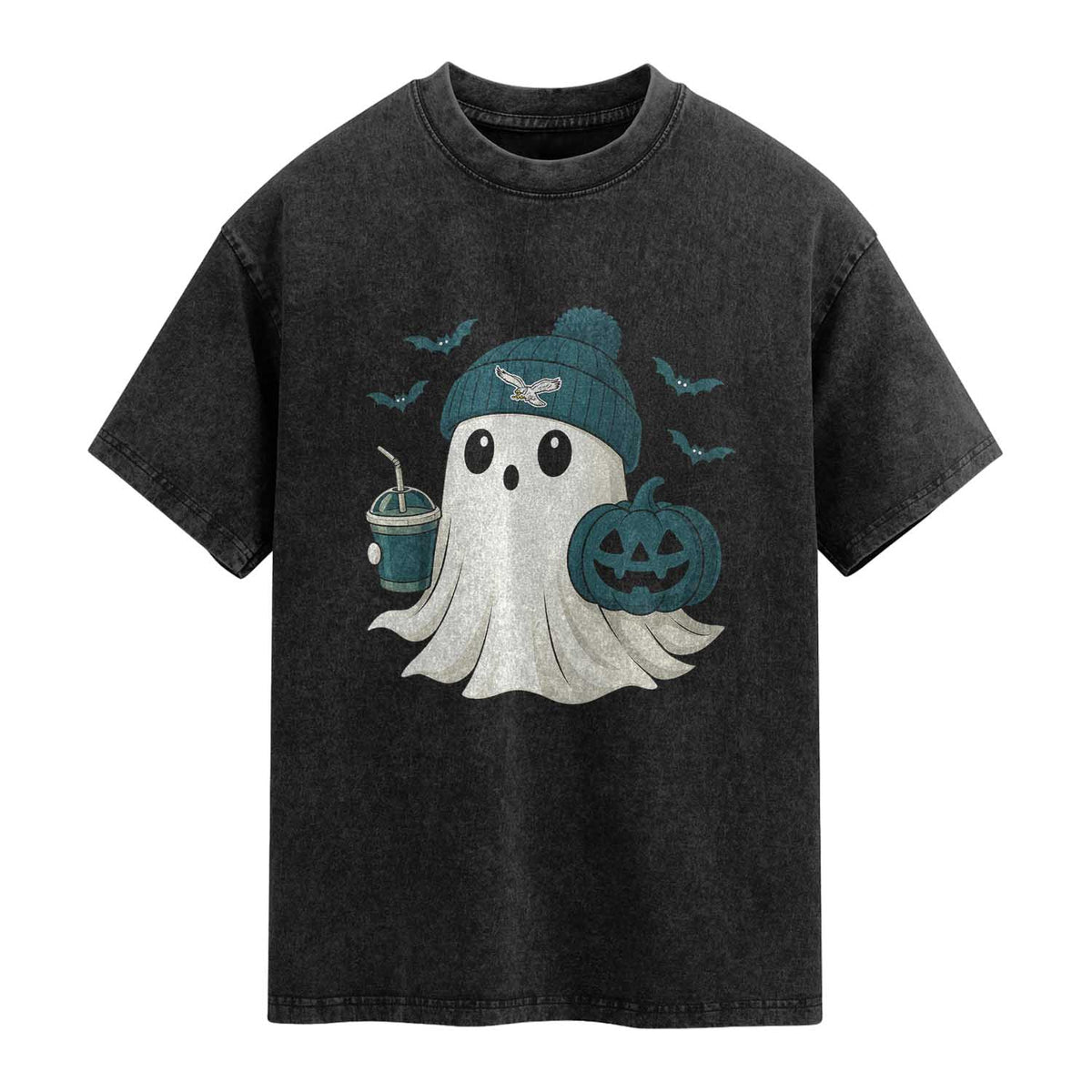 PFE Ghost Halloween Washed Cotton T-Shirt Retro Halloween Costume Philly Lover