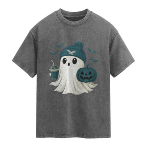 PFE Ghost Halloween Washed Cotton T-Shirt Retro Halloween Costume Philly Lover