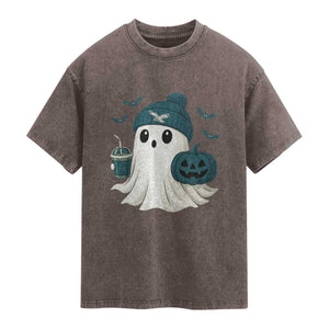 PFE Ghost Halloween Washed Cotton T-Shirt Retro Halloween Costume Philly Lover