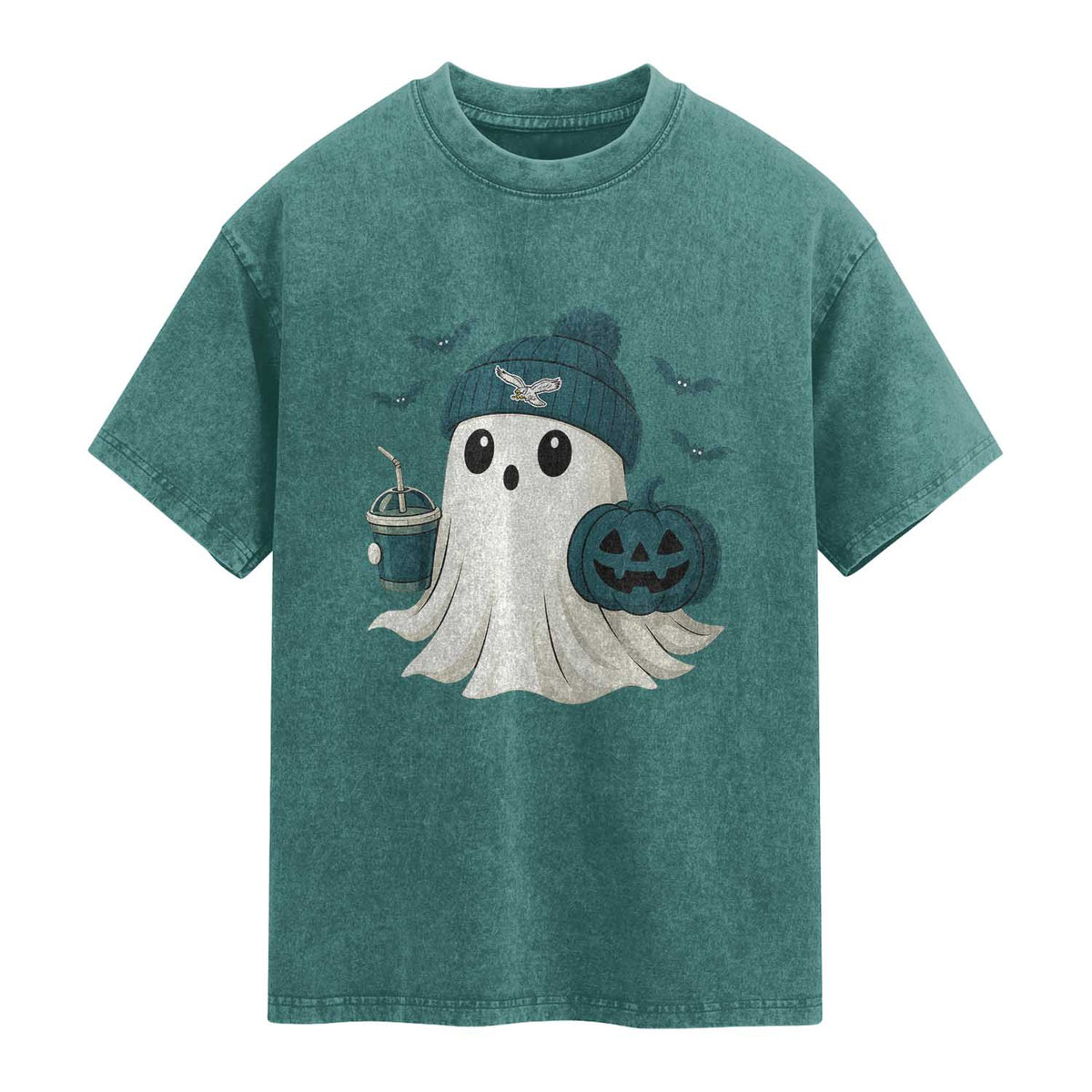 PFE Ghost Halloween Washed Cotton T-Shirt Retro Halloween Costume Philly Lover
