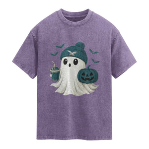PFE Ghost Halloween Washed Cotton T-Shirt Retro Halloween Costume Philly Lover