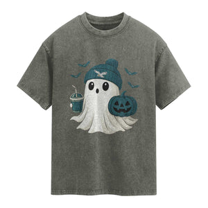 PFE Ghost Halloween Washed Cotton T-Shirt Retro Halloween Costume Philly Lover