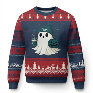 Philadelphia Ghost Halloween Ugly Christmas Sweater Retro Halloween Costume Philadelphia Fan TS10 Navy Red Print Your Wear