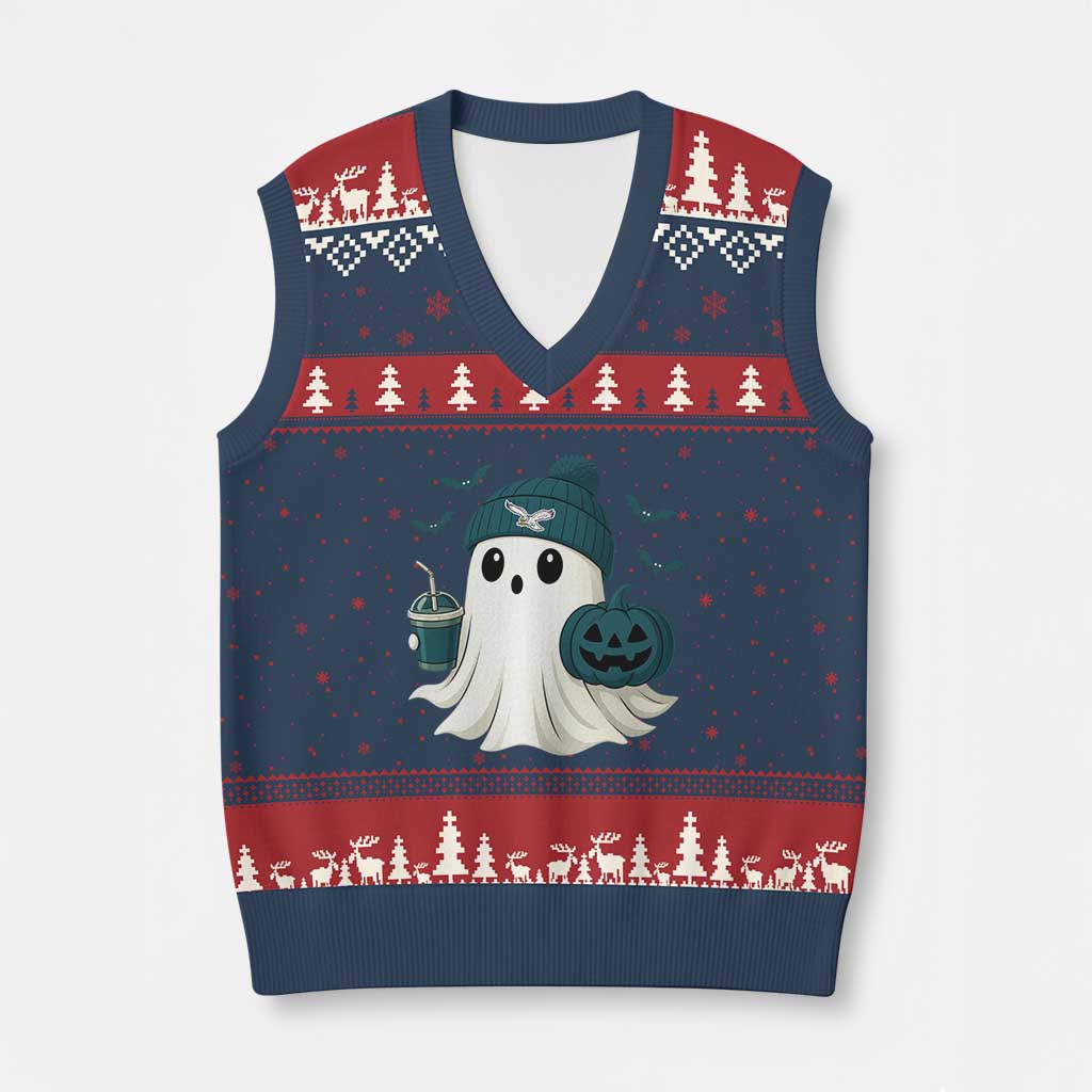 PFE Ghost Halloween V-Neck Knit Sweater Vest Retro Halloween Costume Philly Lover TS10 Navy Red Print Your Wear