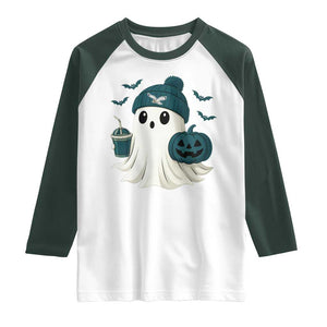 Philadelphia Ghost Halloween Raglan Shirt Retro Halloween Costume Philadelphia Fan TS10 White Dark Forest Green Print Your Wear