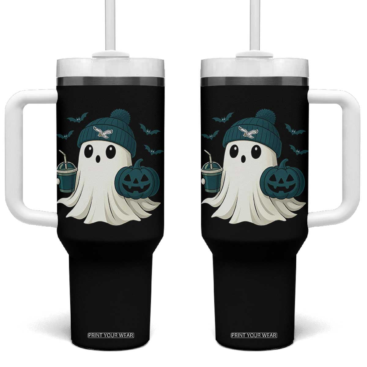 PFE Ghost Halloween Tumbler With Handle Retro Halloween Costume Philly Lover TS10 One Size: 40 oz Black Print Your Wear