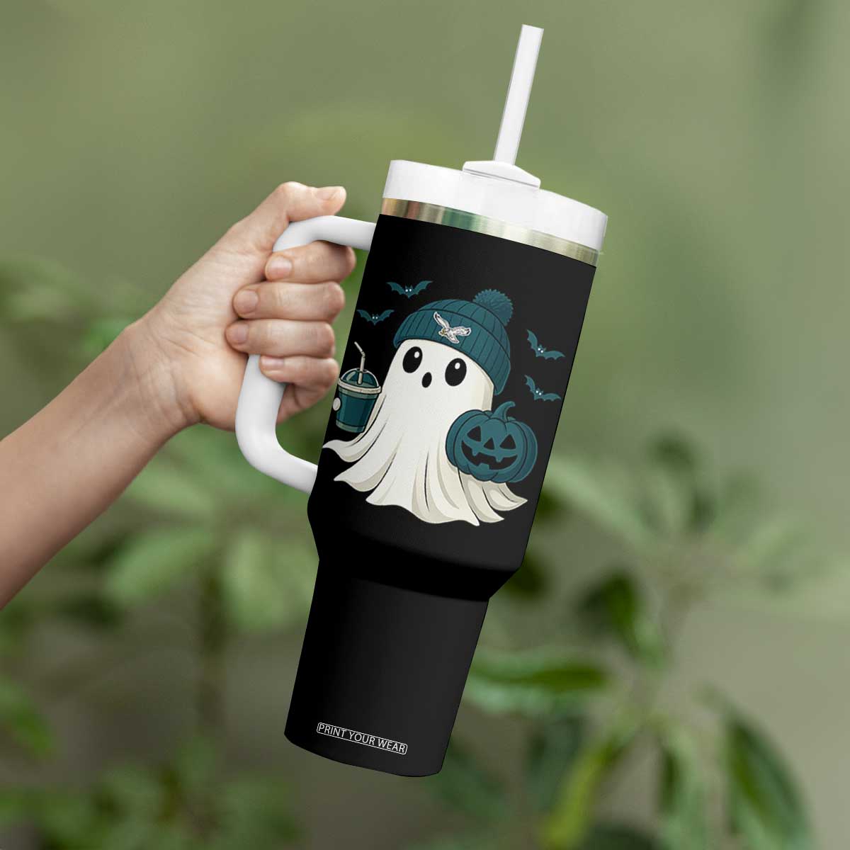 PFE Ghost Halloween Tumbler With Handle Retro Halloween Costume Philly Lover TS10 Print Your Wear