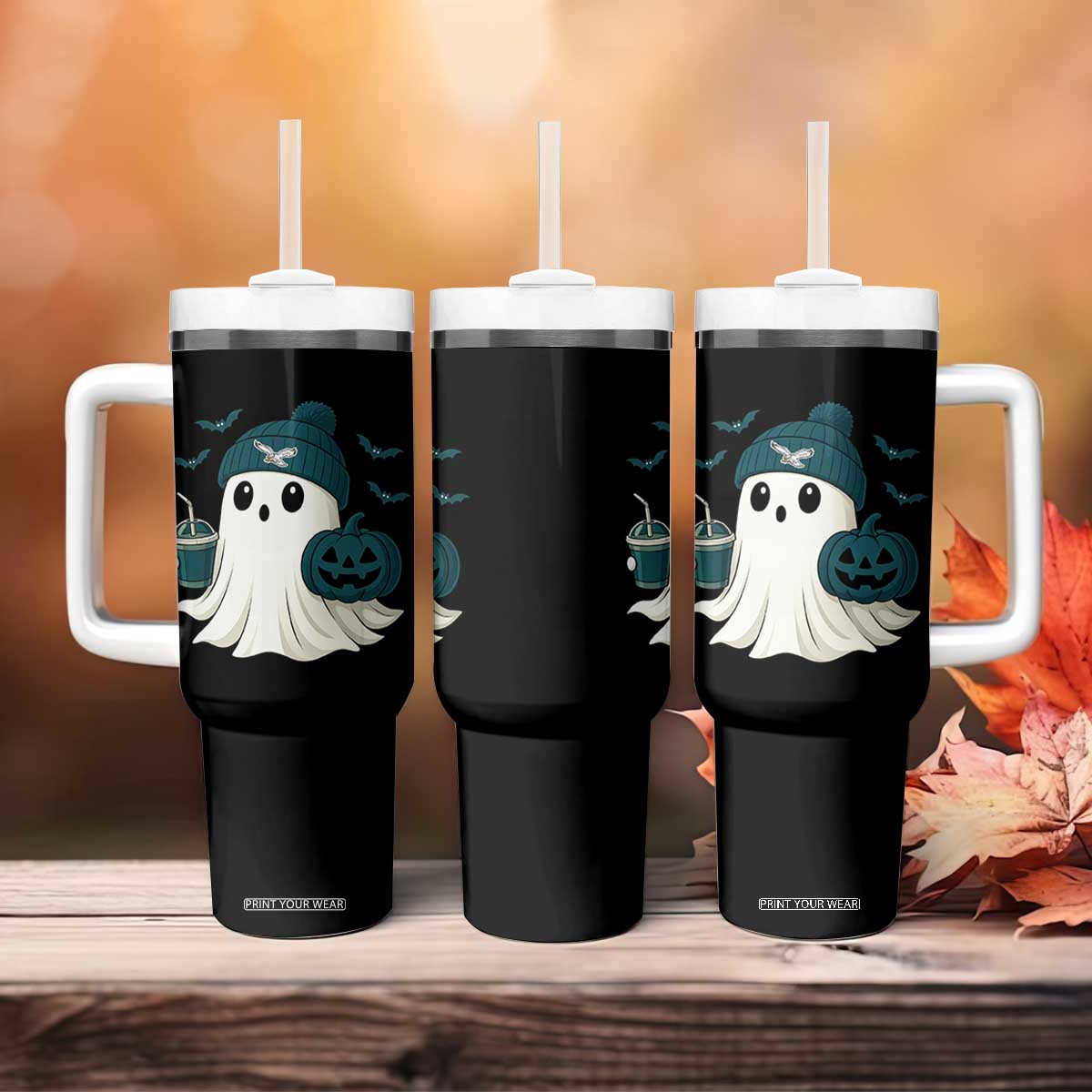 PFE Ghost Halloween Tumbler With Handle Retro Halloween Costume Philly Lover TS10 Print Your Wear