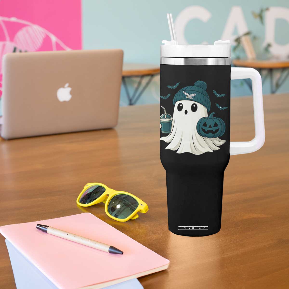 PFE Ghost Halloween Tumbler With Handle Retro Halloween Costume Philly Lover TS10 Print Your Wear