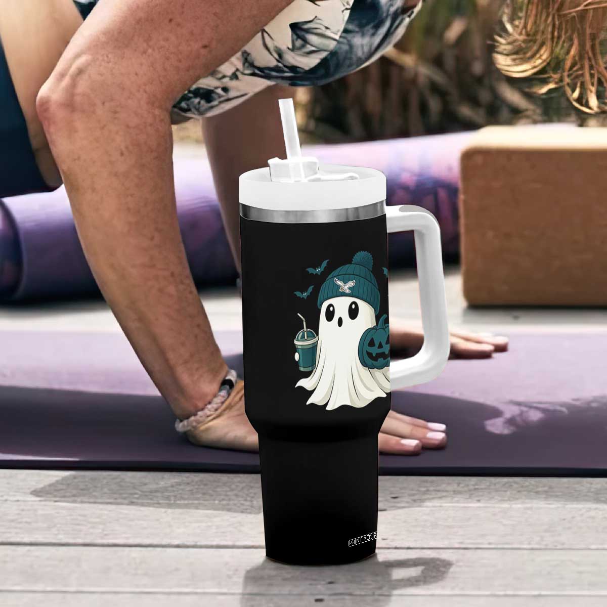 PFE Ghost Halloween Tumbler With Handle Retro Halloween Costume Philly Lover TS10 Print Your Wear