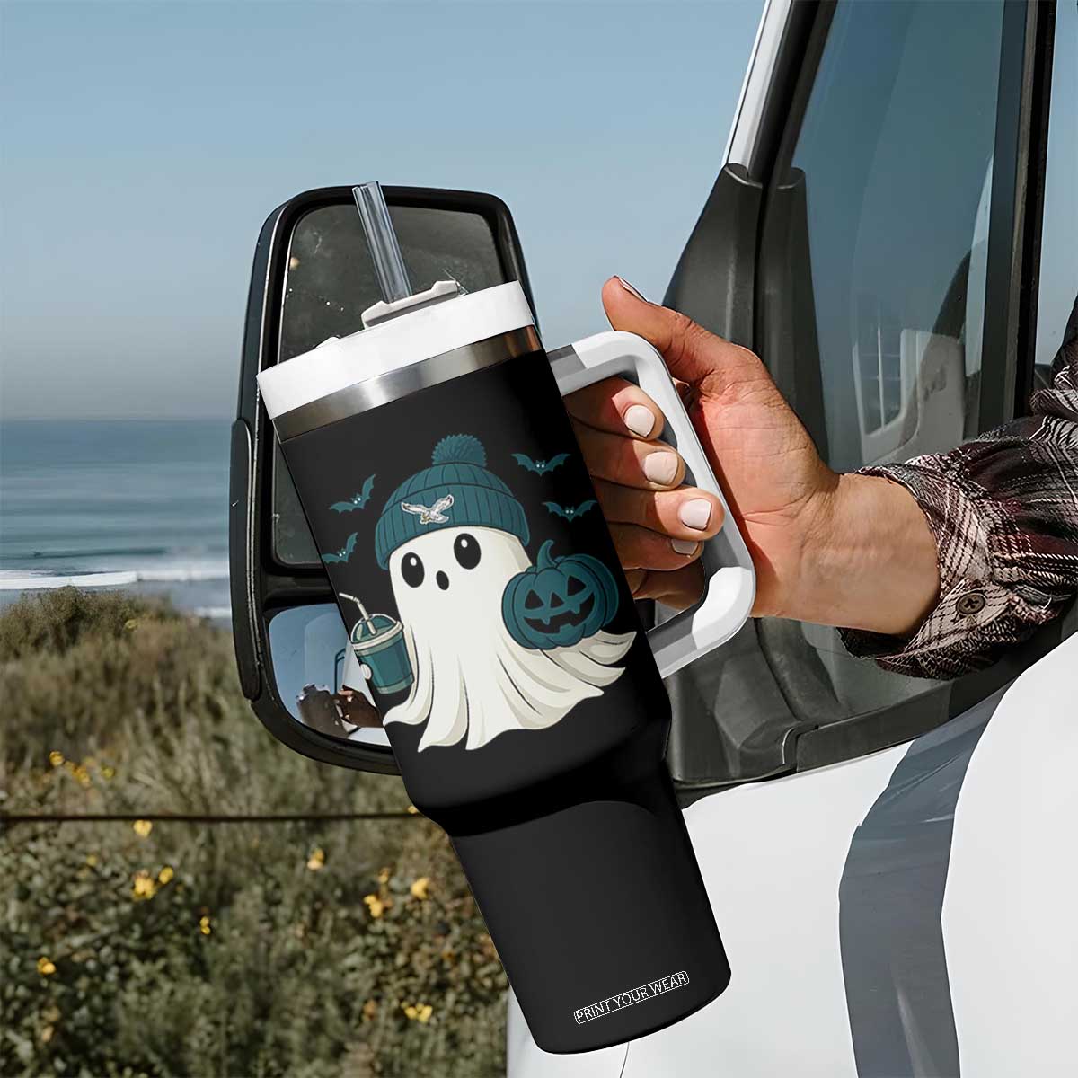 Philadelphia Ghost Halloween Tumbler With Handle Retro Halloween Costume Philadelphia Fan TS10 Print Your Wear