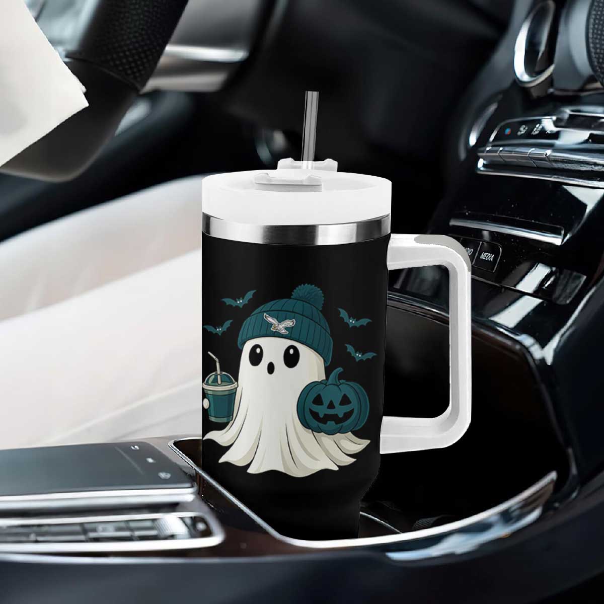 PFE Ghost Halloween Tumbler With Handle Retro Halloween Costume Philly Lover TS10 Print Your Wear