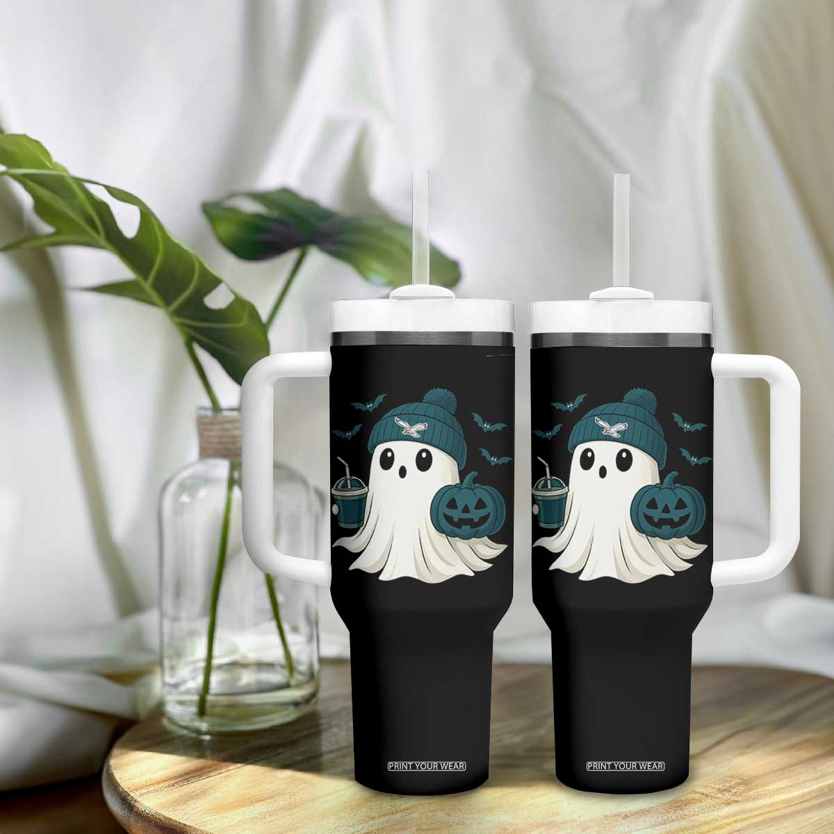 Philadelphia Ghost Halloween Tumbler With Handle Retro Halloween Costume Philadelphia Fan TS10 Print Your Wear