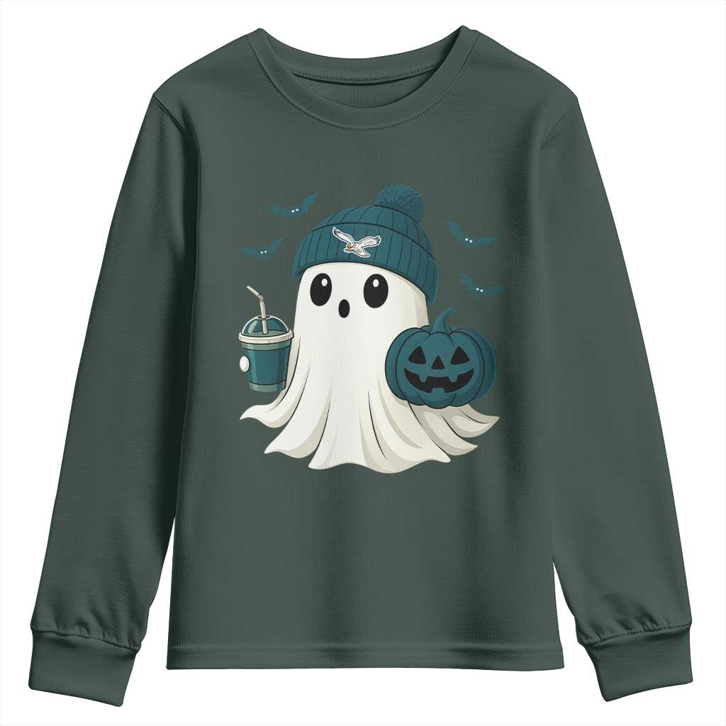 PFE Ghost Halloween Youth Sweatshirt Retro Halloween Costume Philly Lover TS10 Dark Forest Green Print Your Wear