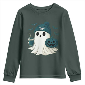 Philadelphia Ghost Halloween Youth Sweatshirt Retro Halloween Costume Philadelphia Fan TS10 Dark Forest Green Print Your Wear