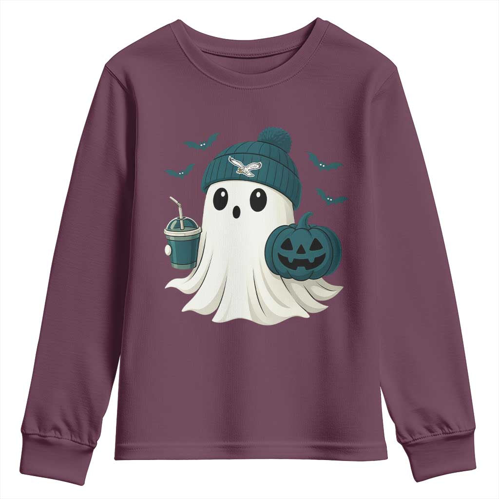 PFE Ghost Halloween Youth Sweatshirt Retro Halloween Costume Philly Lover TS10 Maroon Print Your Wear