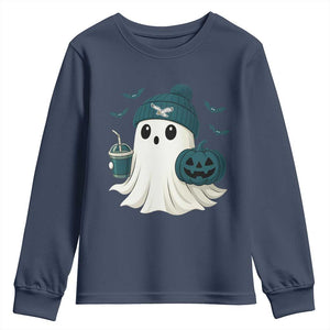 Philadelphia Ghost Halloween Youth Sweatshirt Retro Halloween Costume Philadelphia Fan TS10 Navy Print Your Wear