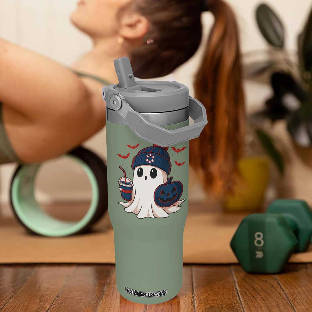 Ghost Halloween Flip Straw Tumbler Retro Patriot Halloween Costume TS10 One Size: 30 oz Moss Green Print Your Wear