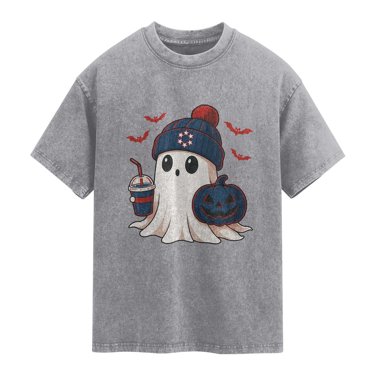 Ghost Halloween Washed Cotton T-Shirt Retro Patriot Halloween Costume