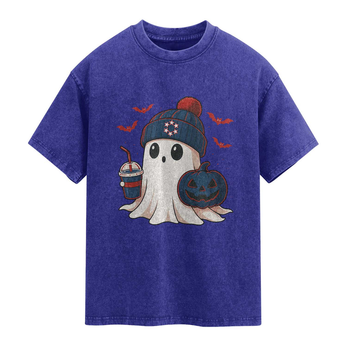 Ghost Halloween Washed Cotton T-Shirt Retro Patriot Halloween Costume
