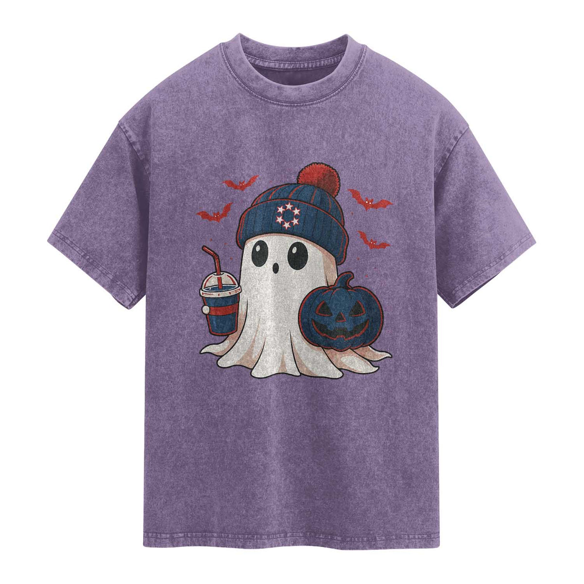 Ghost Halloween Washed Cotton T-Shirt Retro Patriot Halloween Costume