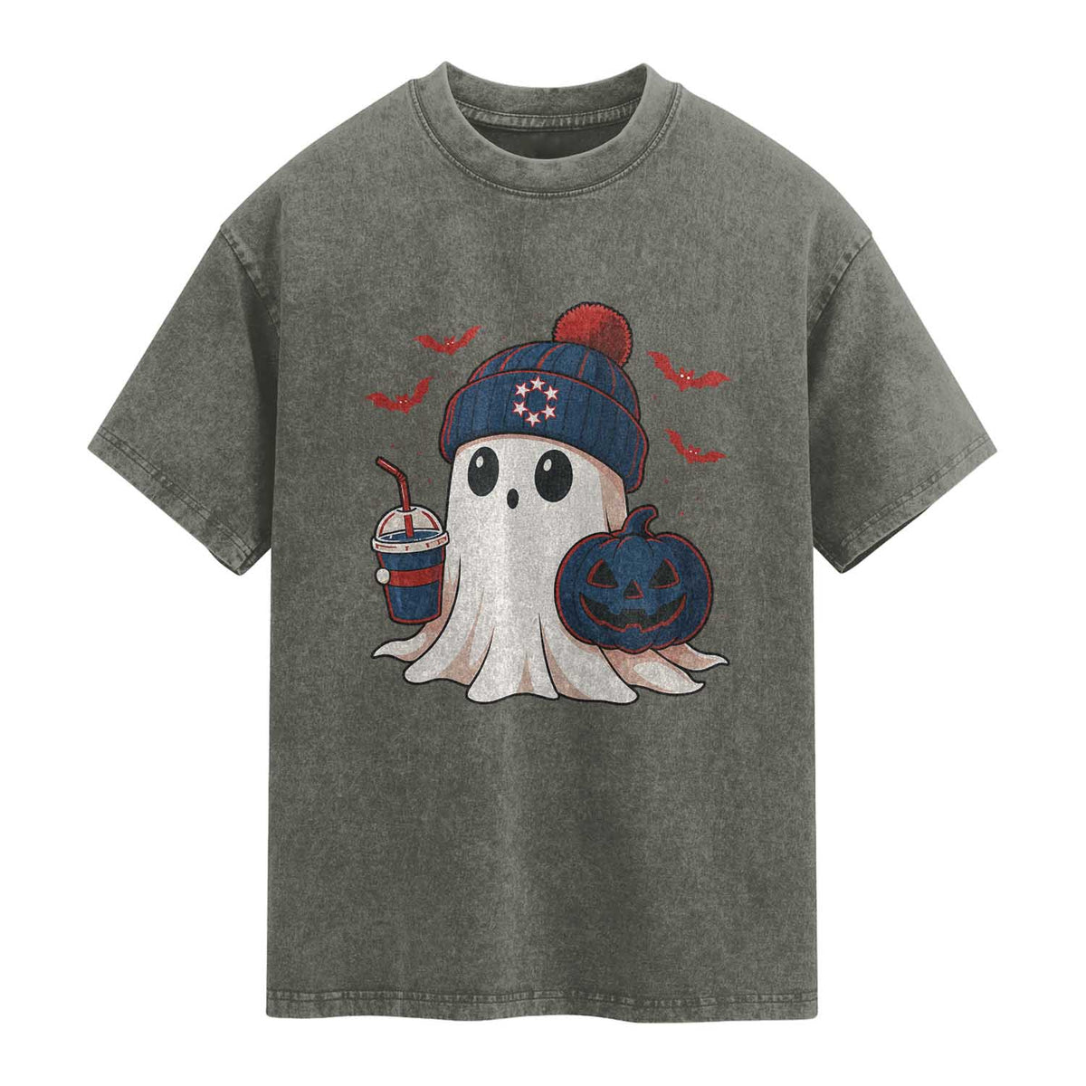 Ghost Halloween Washed Cotton T-Shirt Retro Patriot Halloween Costume