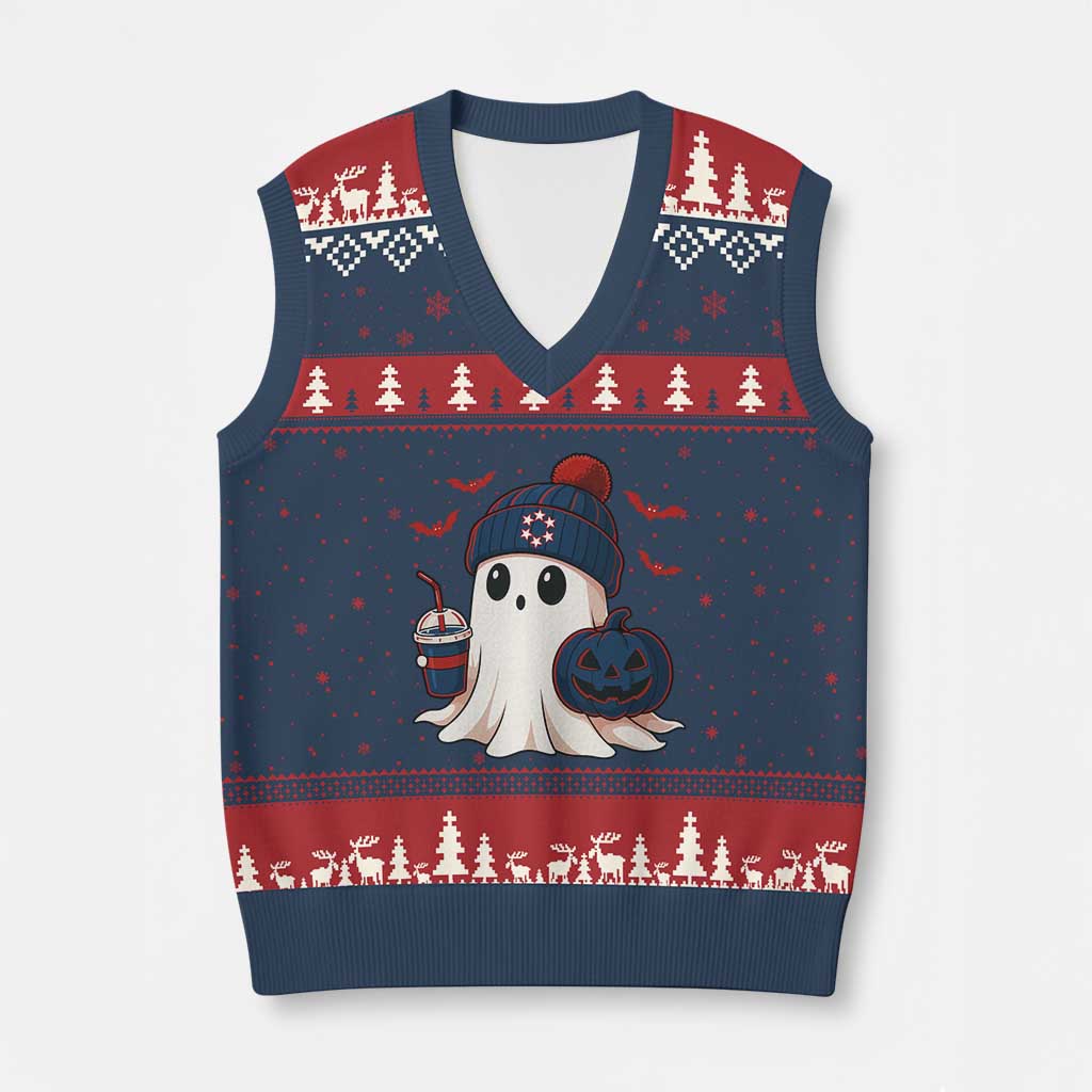 Ghost Halloween V-Neck Knit Sweater Vest Retro Patriot Halloween Costume TS10 Navy Red Print Your Wear