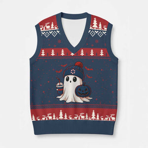 Ghost Halloween V-Neck Knit Sweater Vest Retro Patriot Halloween Costume TS10 Navy Red Print Your Wear