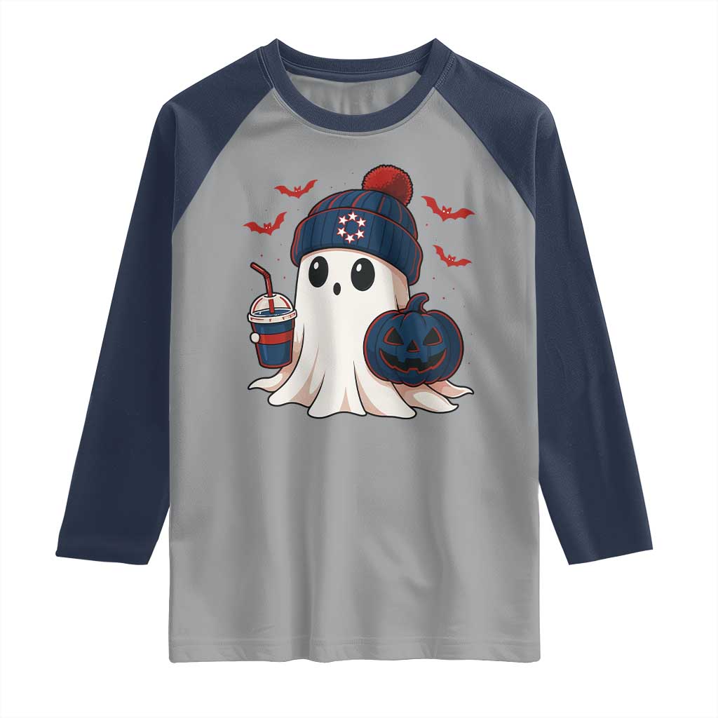 Ghost Halloween Raglan Shirt Retro Patriots Halloween Costume TS10 Sport Gray Navy Print Your Wear