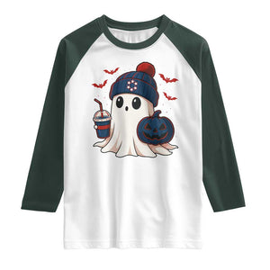 Ghost Halloween Raglan Shirt Retro Patriots Halloween Costume TS10 White Dark Forest Green Print Your Wear