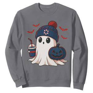 Ghost Halloween Sweatshirt Retro Patriots Halloween Costume TS10 Charcoal Print Your Wear