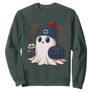 Ghost Halloween Sweatshirt Retro Patriots Halloween Costume TS10 Dark Forest Green Print Your Wear
