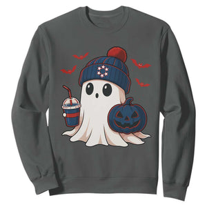 Ghost Halloween Sweatshirt Retro Patriots Halloween Costume TS10 Dark Heather Print Your Wear