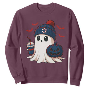 Ghost Halloween Sweatshirt Retro Patriots Halloween Costume TS10 Maroon Print Your Wear