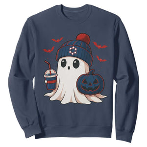 Ghost Halloween Sweatshirt Retro Patriots Halloween Costume TS10 Navy Print Your Wear