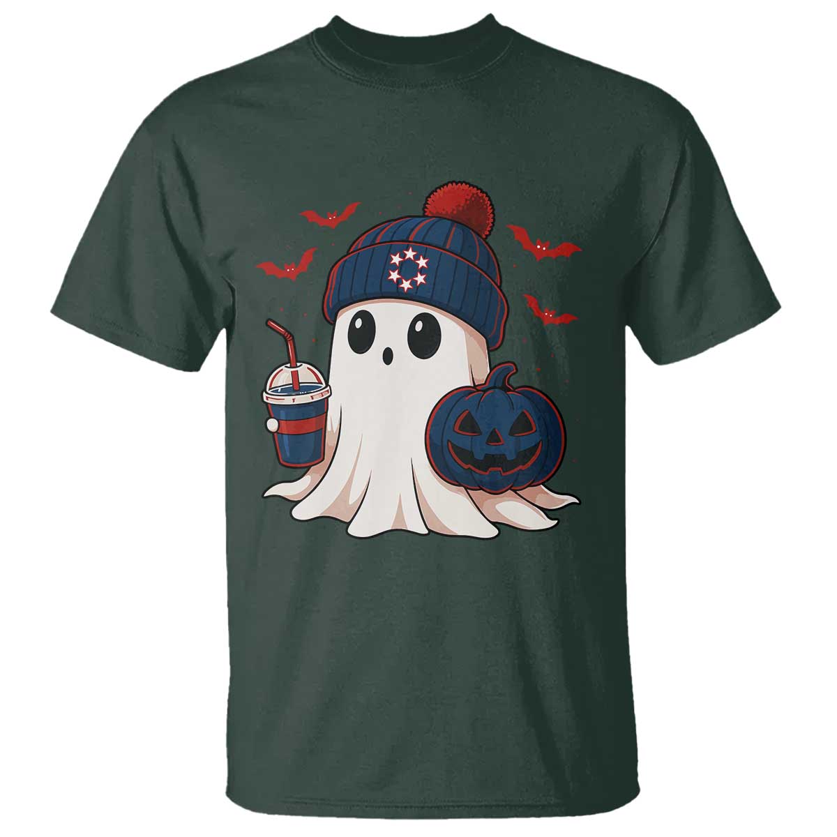 Ghost Halloween T Shirt Retro Patriots Halloween Costume TS10 Dark Forest Green Print Your Wear