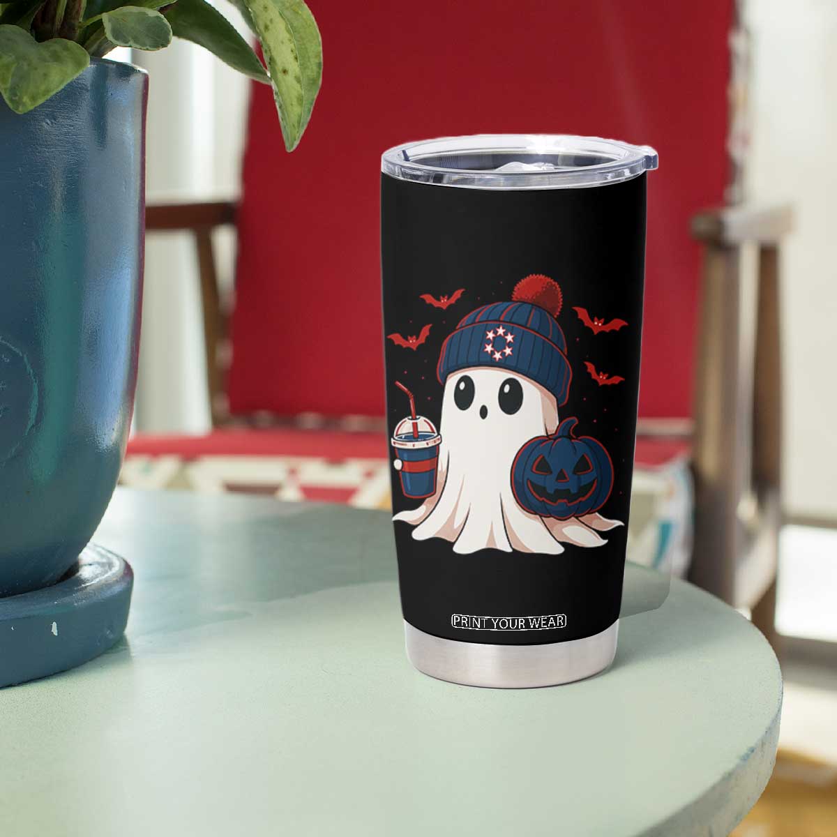 Ghost Halloween Tumbler Cup Retro Patriots Halloween Costume TS10 Print Your Wear