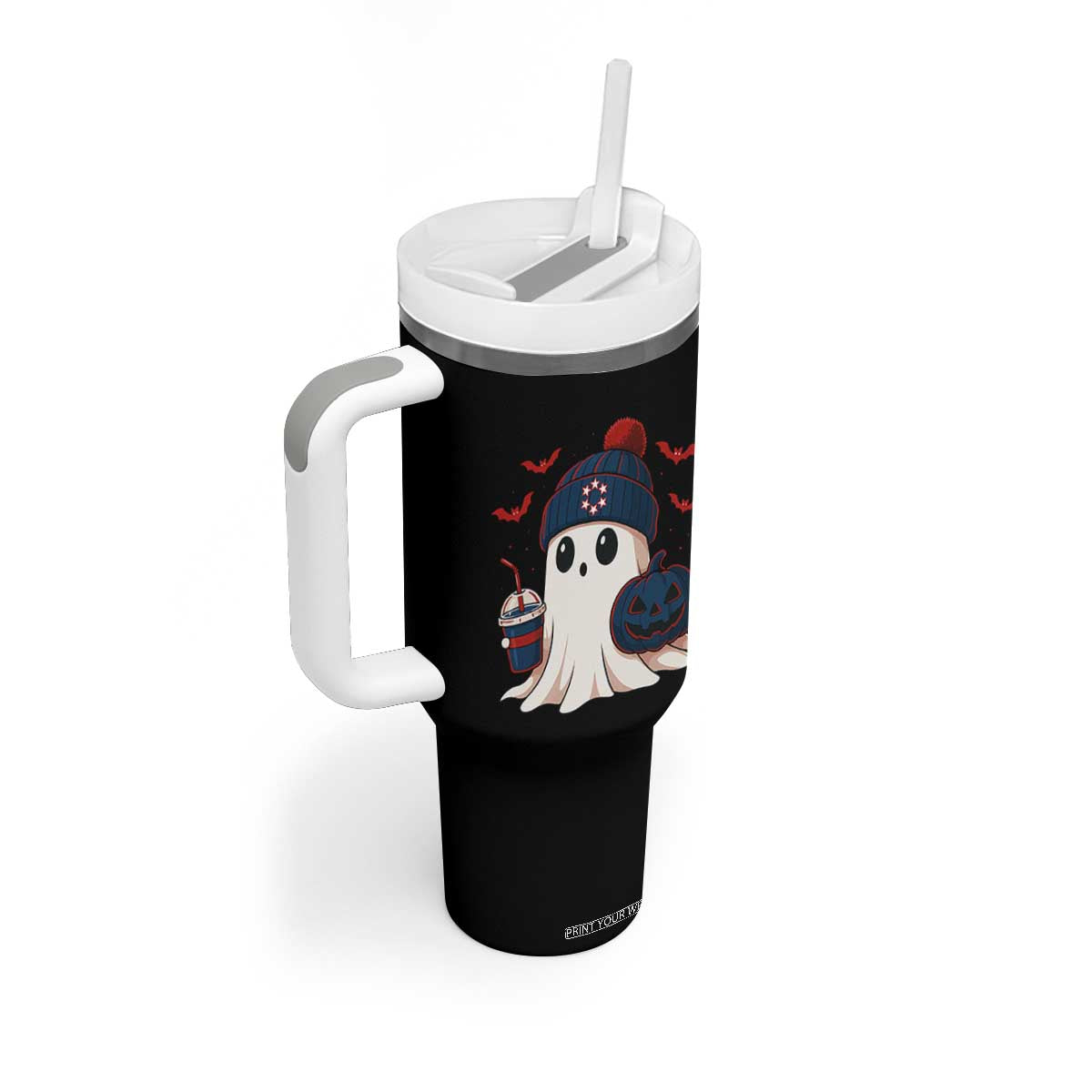 Ghost Halloween Tumbler With Handle Retro Patriots Halloween Costume TS10 Print Your Wear