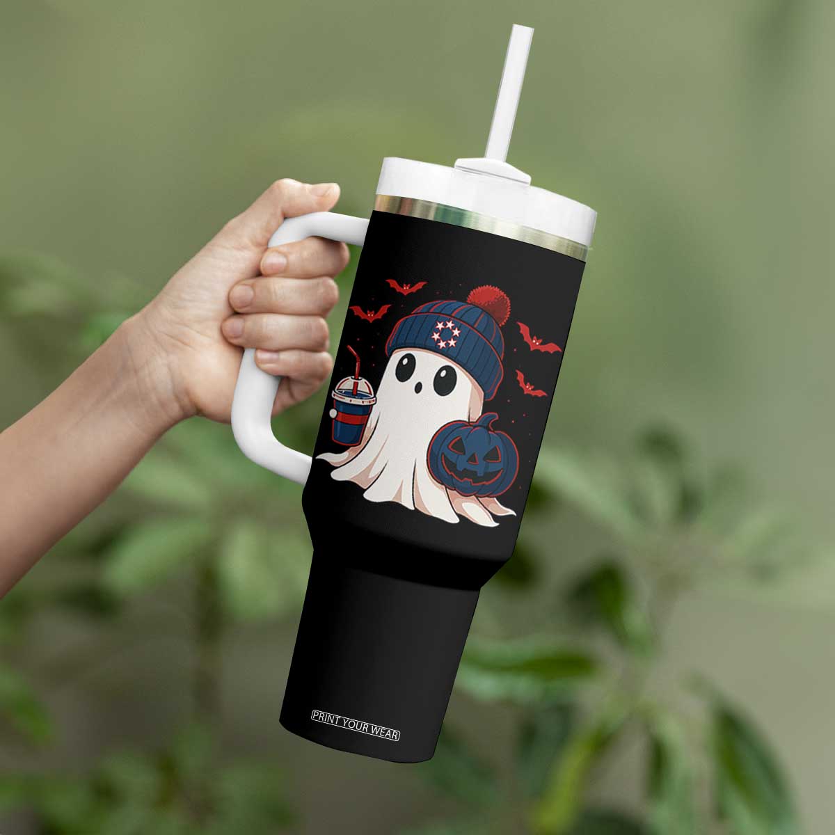 Ghost Halloween Tumbler With Handle Retro Patriots Halloween Costume TS10 Print Your Wear