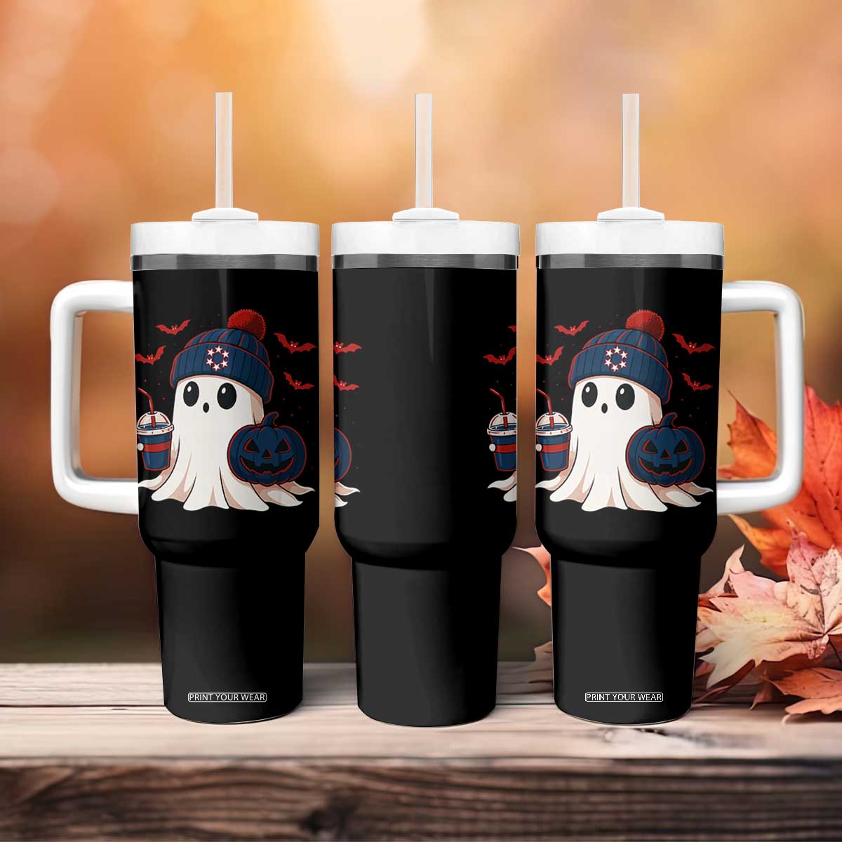 Ghost Halloween Tumbler With Handle Retro Patriots Halloween Costume TS10 Print Your Wear