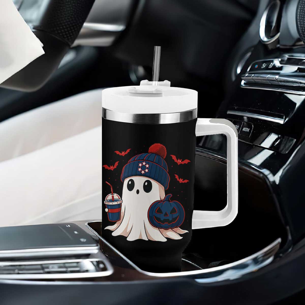 Ghost Halloween Tumbler With Handle Retro Patriots Halloween Costume TS10 Print Your Wear