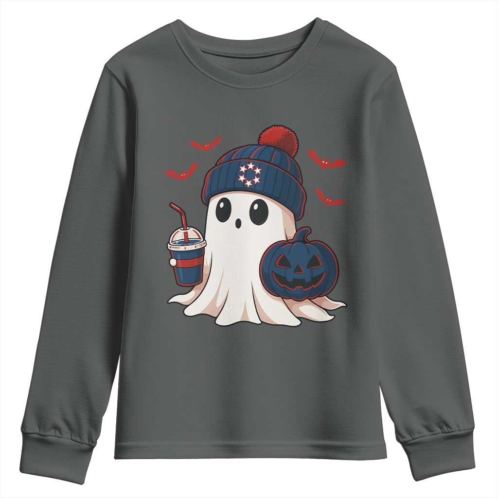 Ghost Halloween Youth Sweatshirt Retro Patriot Halloween Costume TS10 Dark Heather Print Your Wear
