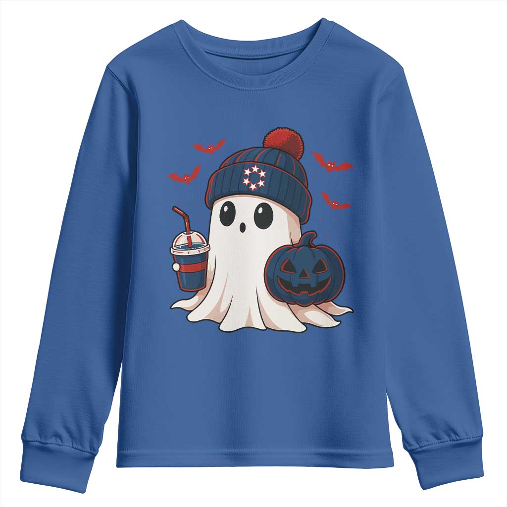 Ghost Halloween Youth Sweatshirt Retro Patriots Halloween Costume TS10 Royal Blue Print Your Wear
