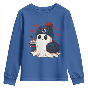 Ghost Halloween Youth Sweatshirt Retro Patriots Halloween Costume TS10 Royal Blue Print Your Wear