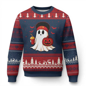 Halloween KC Ghost Ugly Christmas Sweater Pumpkin Ghost Costume Football TS10 Navy Red Print Your Wear
