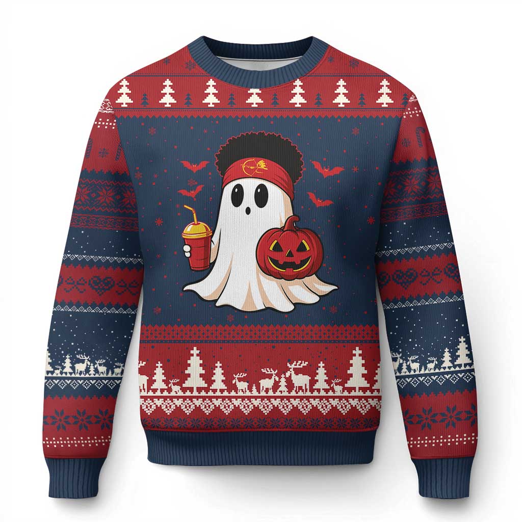 Halloween Chiefs Ghost Ugly Christmas Sweater Pumpkin Ghost Costume TS10 Navy Red Print Your Wear