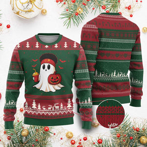 Halloween Chiefs Ghost Ugly Christmas Sweater Pumpkin Ghost Costume TS10 Red Green Print Your Wear